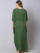 Women's Cotton Solid Pre And Post Maternity Kaftan -Green