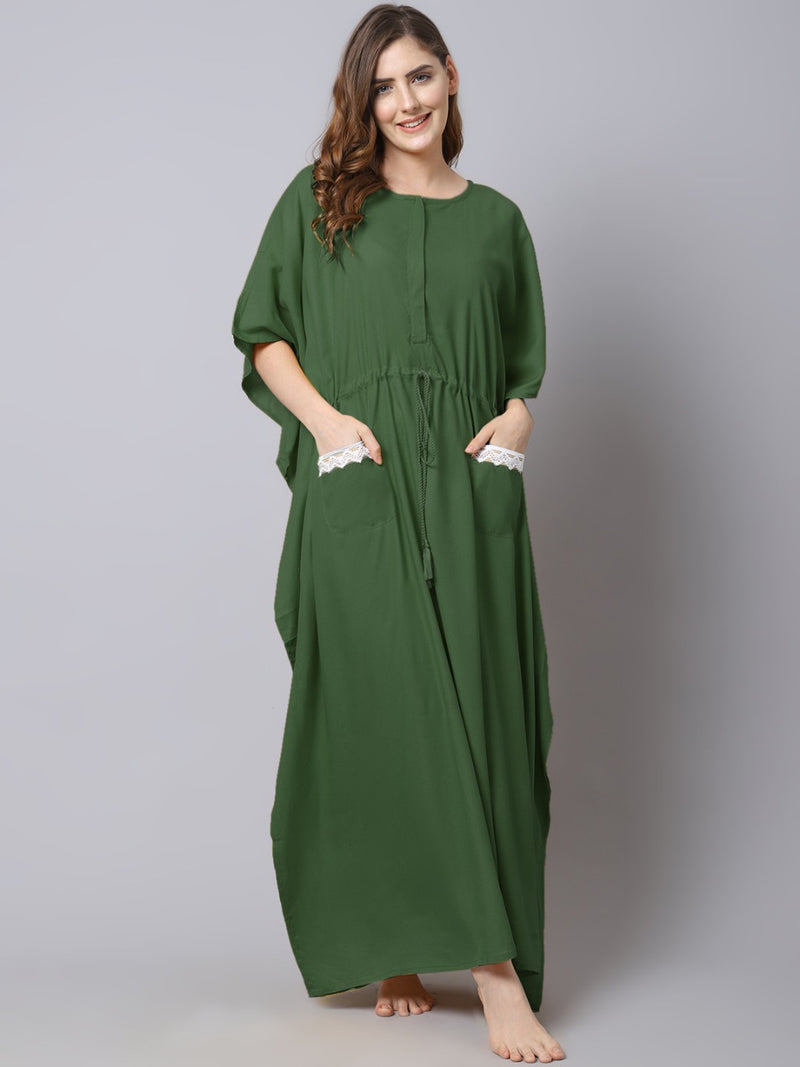 Cotton Solid Pre And Post Maternity Kaftan - Green