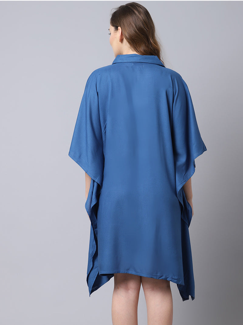 Women's Rayon Solid Short Kaftan Nighty/Loungwear- Blue