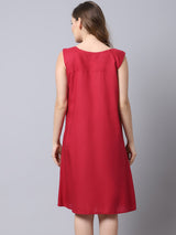 Women's Rayon Solid Night Dress with Front Buttons  -Red