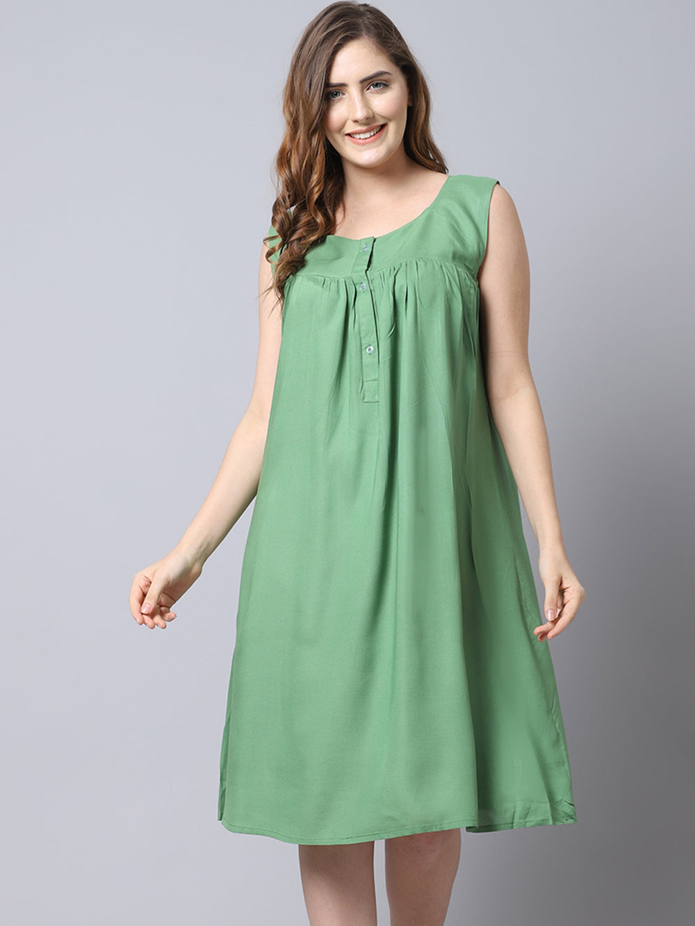 Women's Rayon Solid Night Dress with Front Buttons
