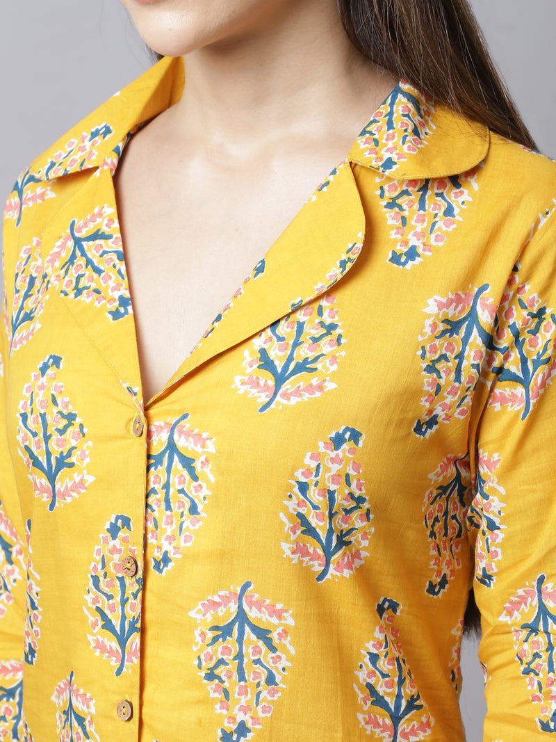 Women's Printed Knee Length Sleepshirt/ Night Shirt Dress - Yellow