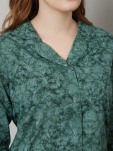 Women's Printed Knee Length Sleepshirt/ Night Shirt Dress - Green