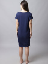 Women's Cotton Printed Knee Length Sleepshirt/ Lounge T-shirt - Blue