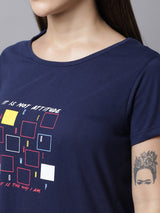 Women's Cotton Printed Knee Length Sleepshirt/ Lounge T-shirt - Blue