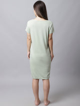 Women's Cotton Printed Knee Length Sleepshirt/ Lounge T-shirt - Light Green