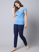 Women's Cotton Blue Printed Night Suit