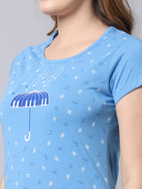 Women's Cotton Blue Printed Night Suit