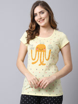Women's Cotton Printed T-shirt - Ecru