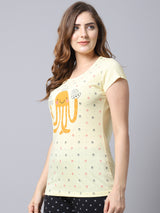 Women's Cotton Printed T-shirt - Ecru
