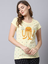 Women's Cotton Printed T-shirt - Ecru