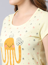 Women's Cotton Printed T-shirt - Ecru