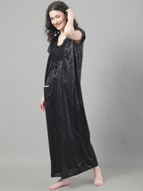 Women's Polyester Sleeveless Night Gown/Nighty, Free Size, Black