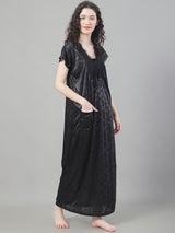 Women's Polyester Sleeveless Night Gown/Nighty, Free Size, Black