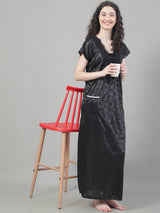 Women's Polyester Sleeveless Night Gown/Nighty, Free Size, Black