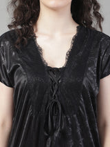 Women's Polyester Sleeveless Night Gown/Nighty, Free Size, Black