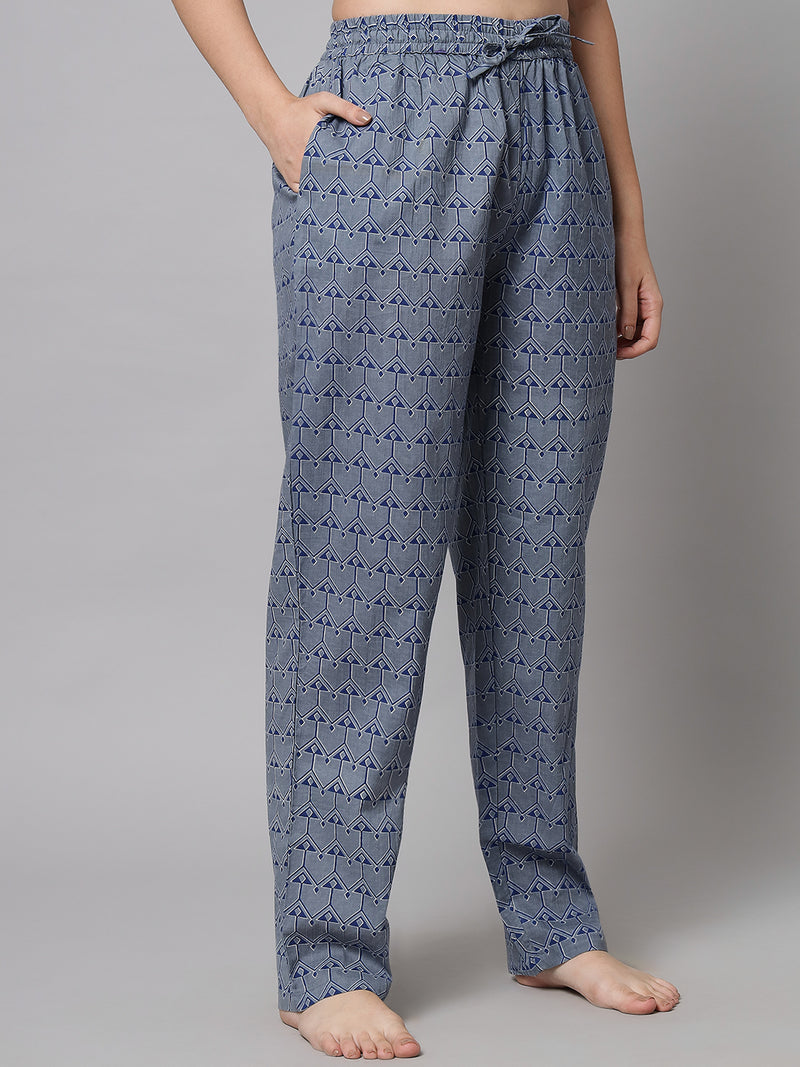 Blue Women's Tribal Print cotton Pyjama by Shararat