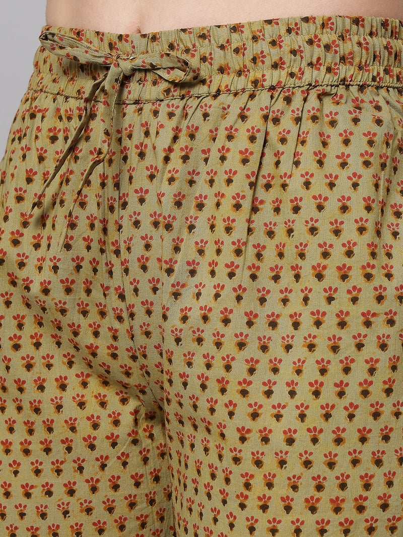 Khaki Green Women's Ditsy print cotton Pyjama