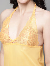 Women's Lace Above Knee Babydoll Dress/Nightwear Lingerie- Yellow