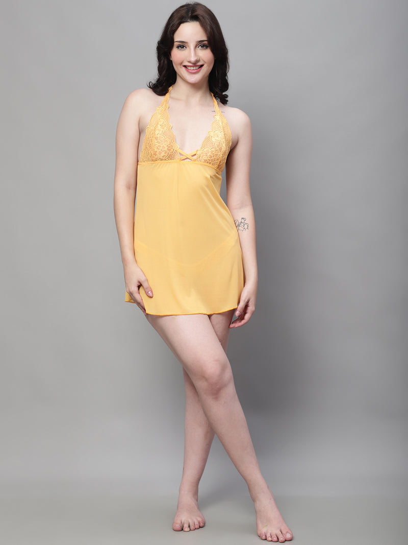 Babydoll Overall Net Backless Dress - Yellow
