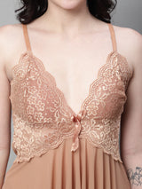 Women's Lace Above Knee Babydoll Dress/Nightwear Lingerie - Beige