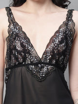 Women's Lace Above Knee Babydoll Dress/Nightwear Lingerie-Black