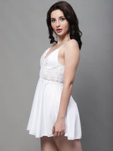 Women's Lace Above Knee Babydoll Dress/ Nightwear Lingerie - White