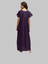 Purple & Blue Women's Cotton Triangle Print Maternity Feeding Nighty