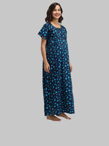 Sky Blue & Blue Women's Cotton Triangle Print Maternity Feeding Nighty