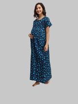 Sky Blue & Blue Women's Cotton Triangle Print Maternity Feeding Nighty
