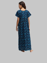 Sky Blue & Blue Women's Cotton Triangle Print Maternity Feeding Nighty