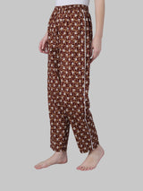 Brown and White Cotton Leaf Print Women's Pyjama