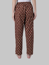Brown and White Cotton Leaf Print Women's Pyjama