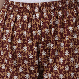 Brown and White Cotton Leaf Print Women's Pyjama