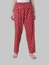 Red and White Cotton Leaf Print Women's Pyjama