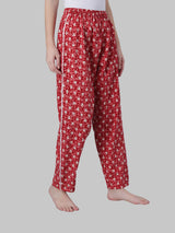 Red and White Cotton Leaf Print Women's Pyjama