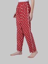 Red and White Cotton Leaf Print Women's Pyjama