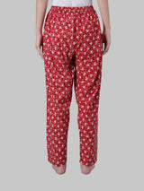 Red and White Cotton Leaf Print Women's Pyjama