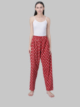 Red and White Cotton Leaf Print Women's Pyjama