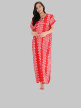 Red & White Women's Floral Print Feeding Maternity Cotton Nighty