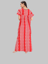 Red & White Women's Floral Print Feeding Maternity Cotton Nighty