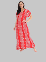 Red & White Women's Floral Print Feeding Maternity Cotton Nighty