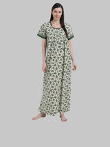 Green & White  Women's Floral Print Maternity Feeding Nighty