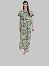 Green & White  Women's Floral Print Maternity Feeding Nighty