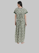 Green & White  Women's Floral Print Maternity Feeding Nighty