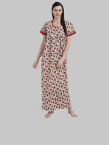 Red & White  Women's Floral Print Maternity Feeding Nighty
