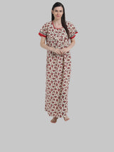 Red & White  Women's Floral Print Maternity Feeding Nighty