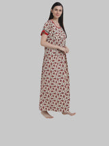 Red & White  Women's Floral Print Maternity Feeding Nighty