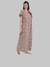 Red & White  Women's Floral Print Maternity Feeding Nighty