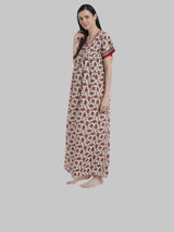 Red & White  Women's Floral Print Maternity Feeding Nighty